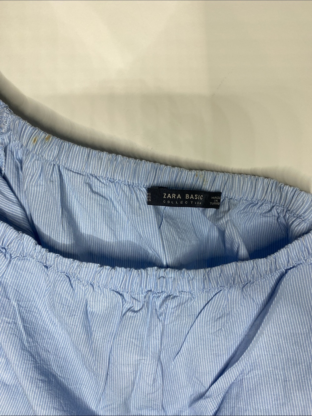 Zara Light Blue Off-Shoulder Top with Navy Embroidery - Picture 2 of 7